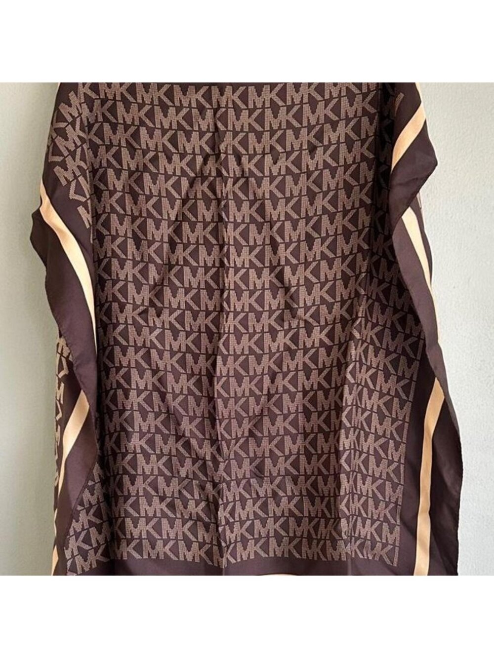 Michael Kors, 100% silk scarf, MK pattern, brown beige